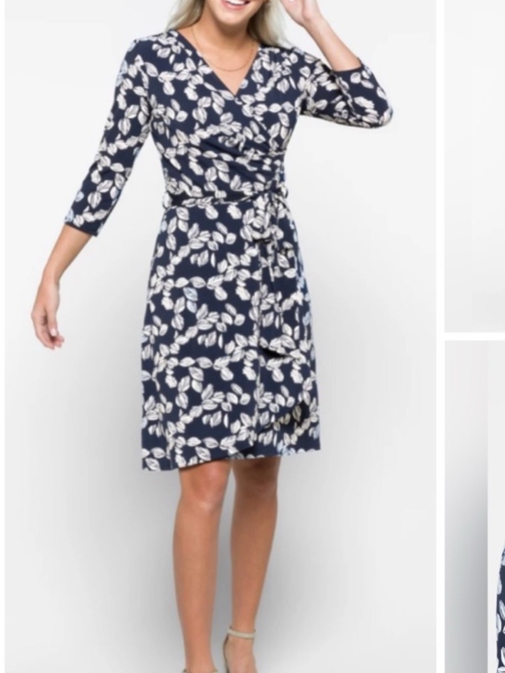 41 Hawthorn Navy Wrap Dress with White Leaf Print